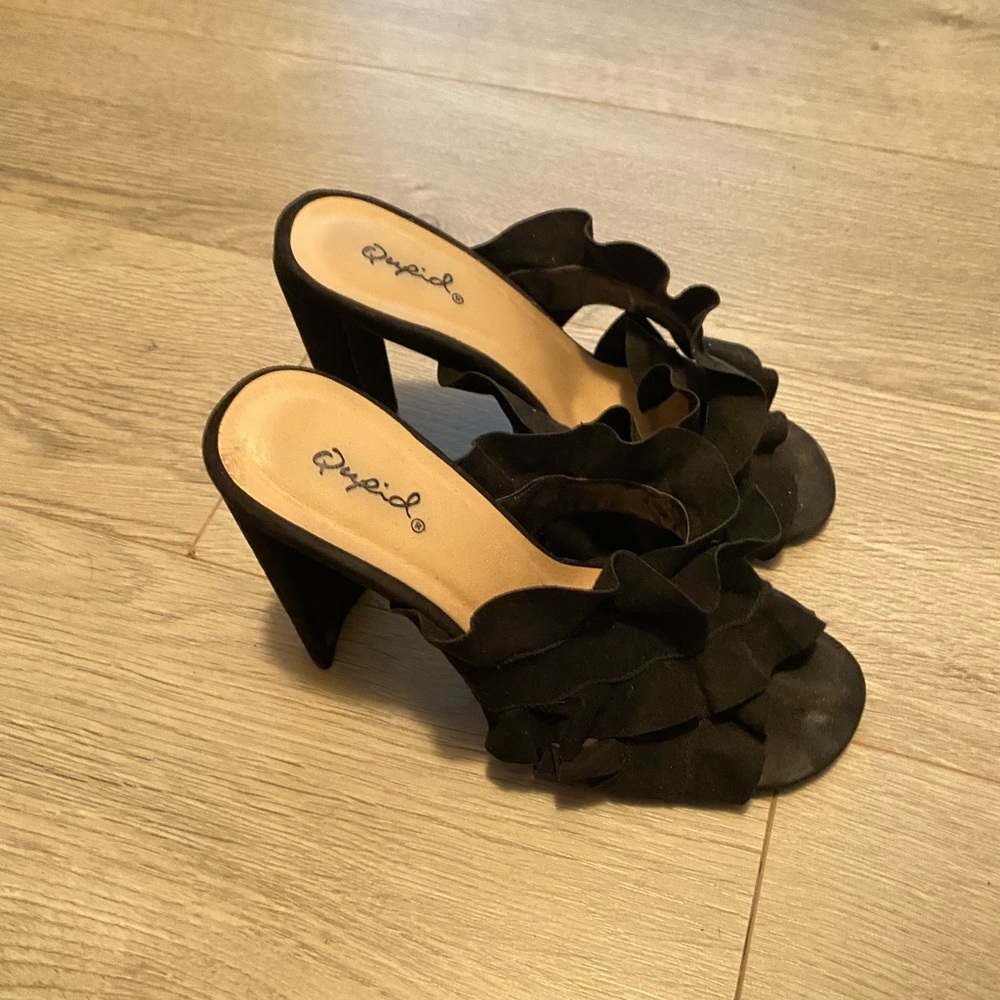 Suede ruffles fashion novas mules